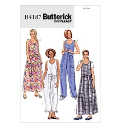 4187 Butterick SO EZ SLEEVELESS BUTTON LONG DRESS, JUMPSUIT PATTERN 8-12